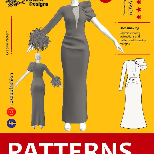 Ann sewing pattern for women dress/deep v-neckline/ pencil dress/ maxi length/Size S-2XL/Instant download/easy digital PDF sewing pattern