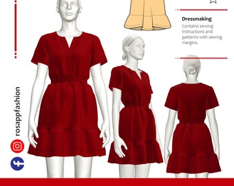 Camel mini PDF sewing pattern for ladies dress/crew split neckline/short sleeve/S-2XL/Instant download/digital pdf pattern with instruction