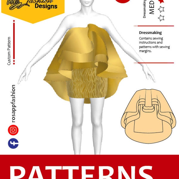 Fabulous cape sewing pattern for women / circle mini dress/strapless /Size S-2XL /instant download/easy digital PDF sewing pattern dress