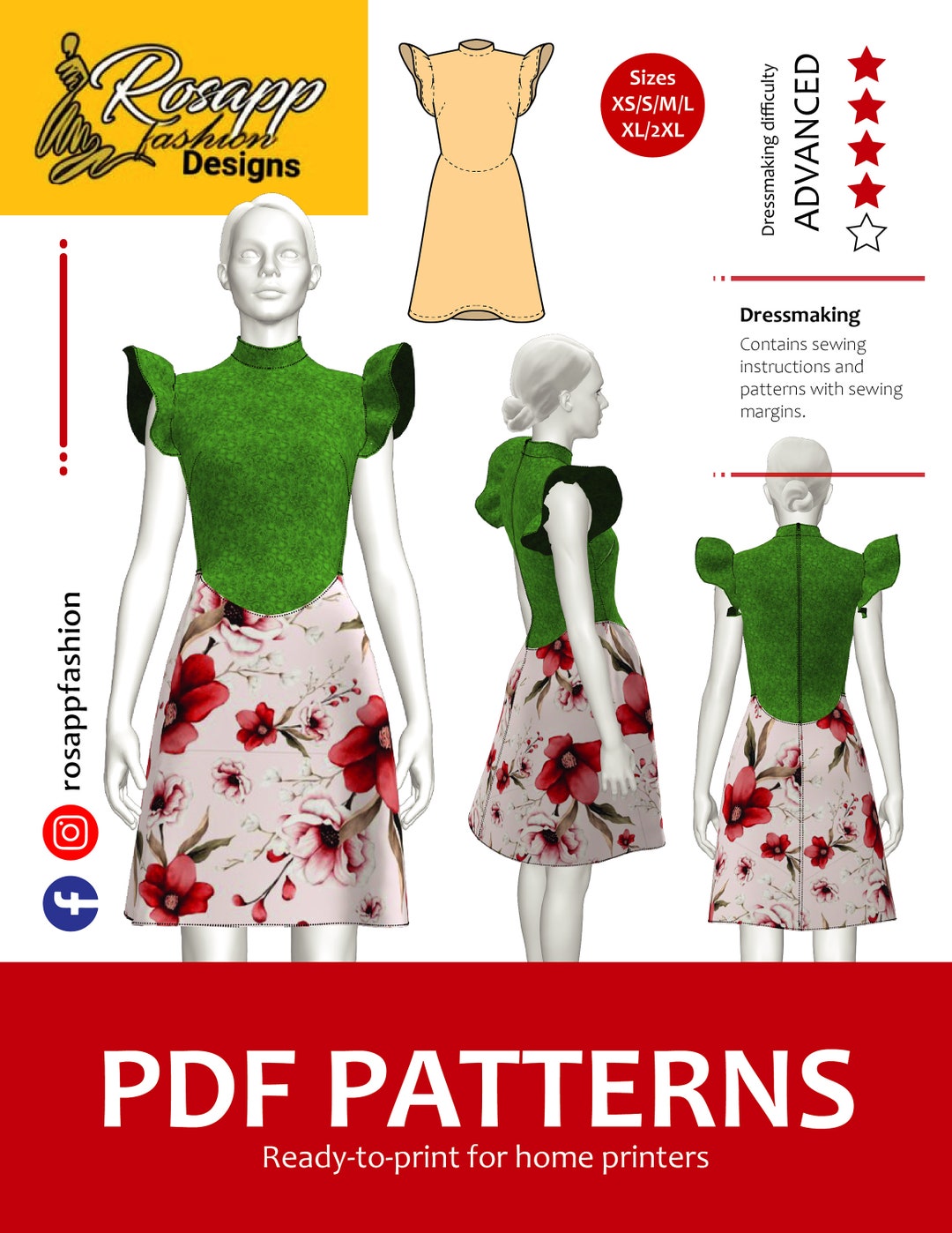 Bliss A Line PDF Digital Sewing Pattern for Women Dress/gathered Sleeve ...