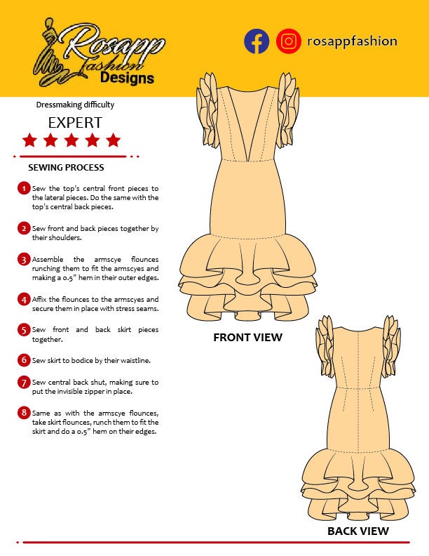 Confidence Sewing Pattern for Women Dress/flounce Sleeve/v-neckline ...