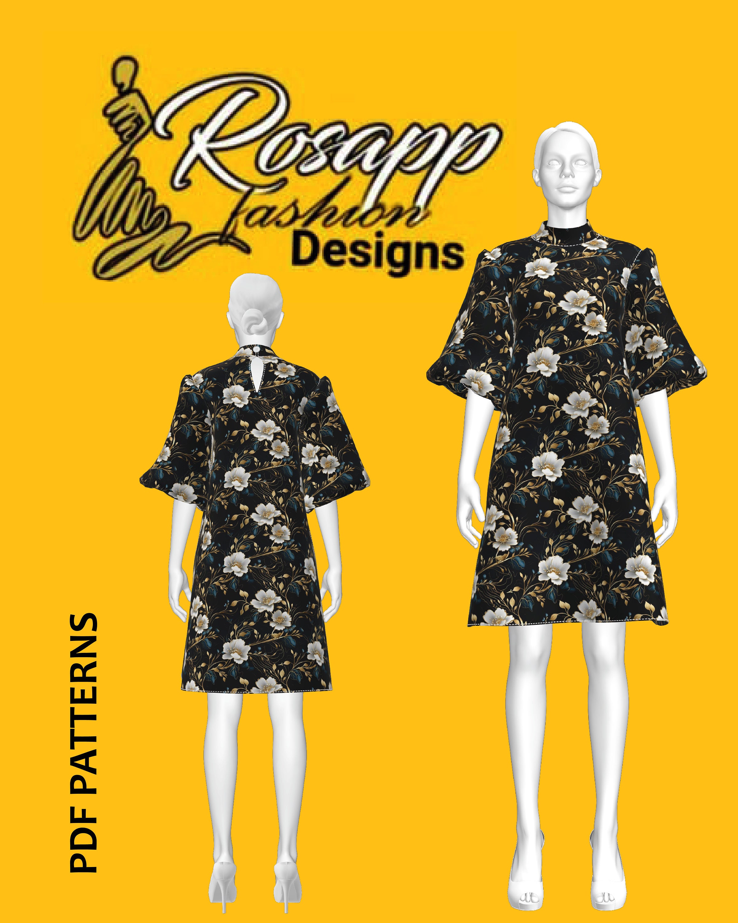 Claire A-line PDF Sewing Pattern for Women Dress/puff Sleeve/turtleneck ...