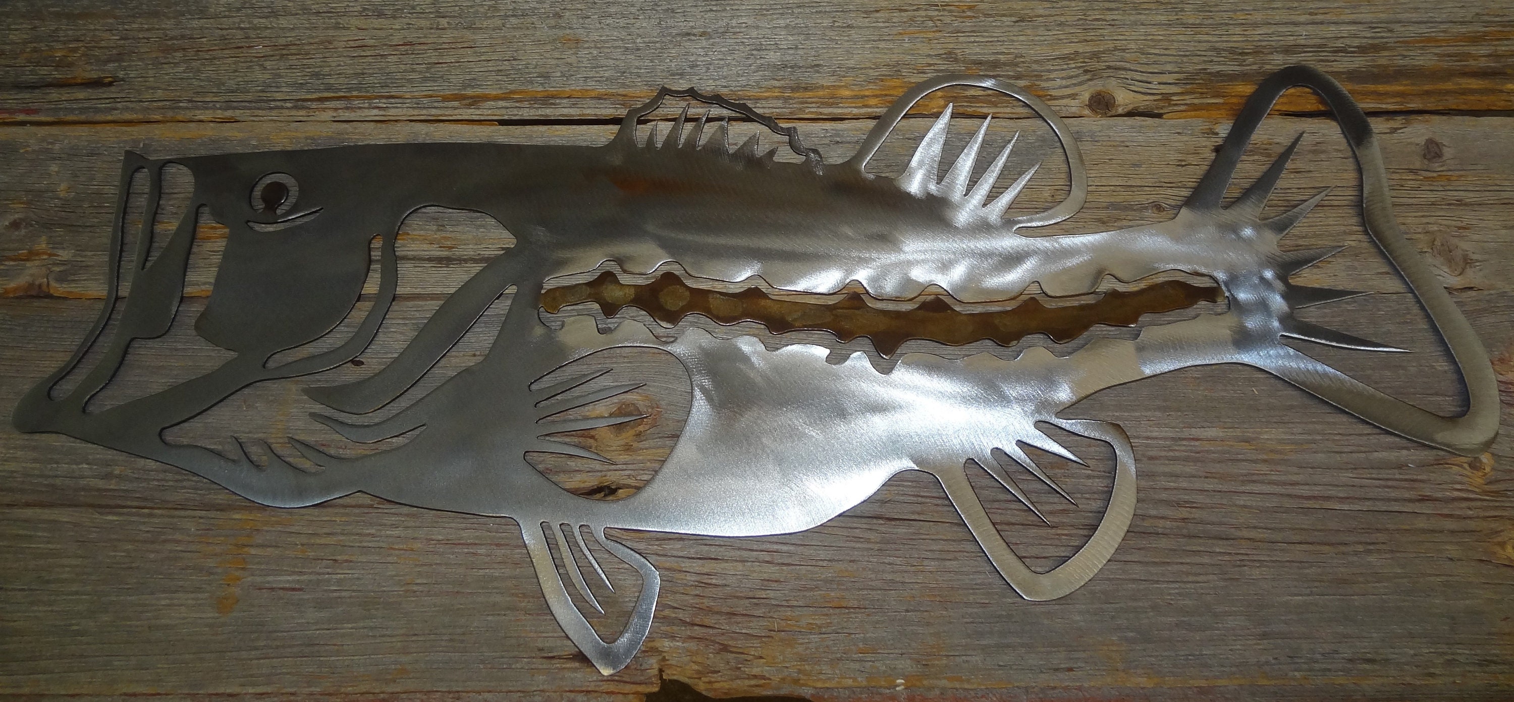Bass Metal Art 34 Inch Bass Largemouth Bass Fishing Etsy