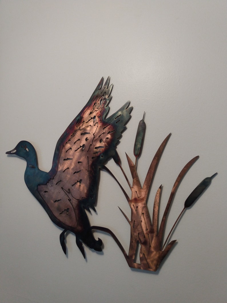 Mallard duck flying from the pond metal art mallard hunting Etsy