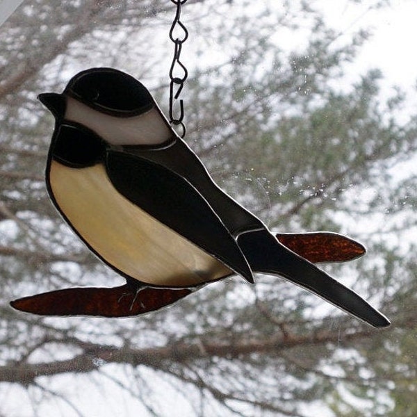 Stained Glass Chickadee Stained Glass Chickadee Suncatcher Stained Glass Chickadee Window Hanging Bird Lover Gift Bird Garden Decor