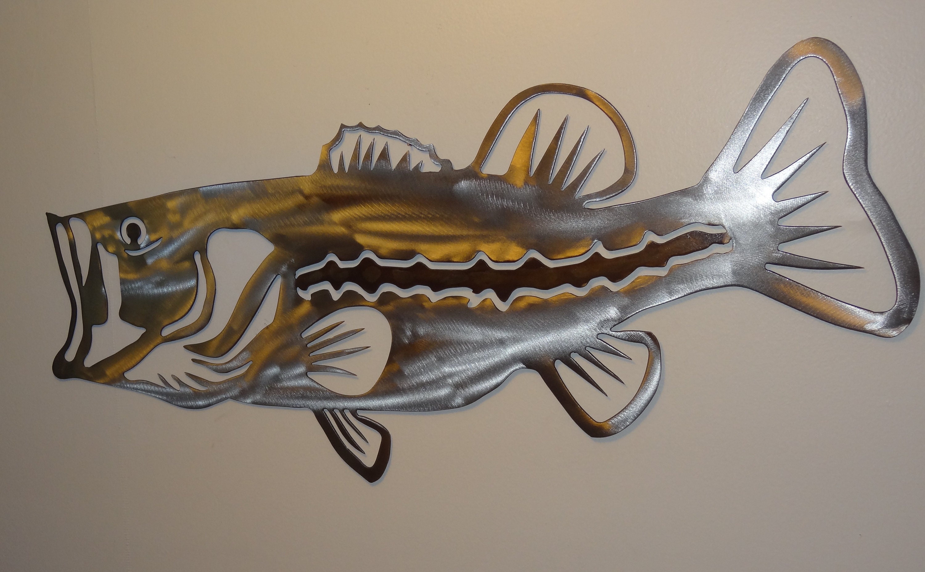 Bass Metal Art 34 Inch Bass Largemouth Bass Fishing Etsy