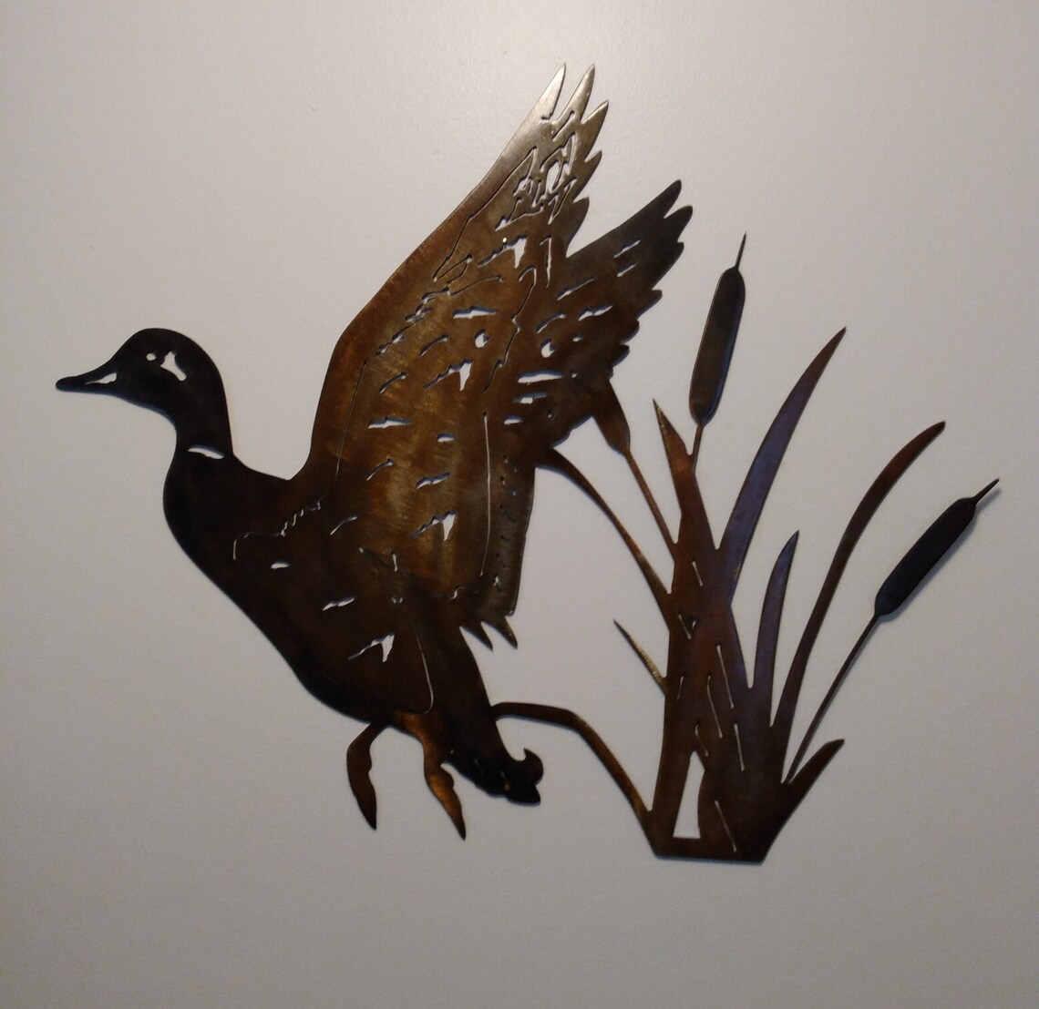 Mallard duck flying from the cattails metal art mallard duck Etsy