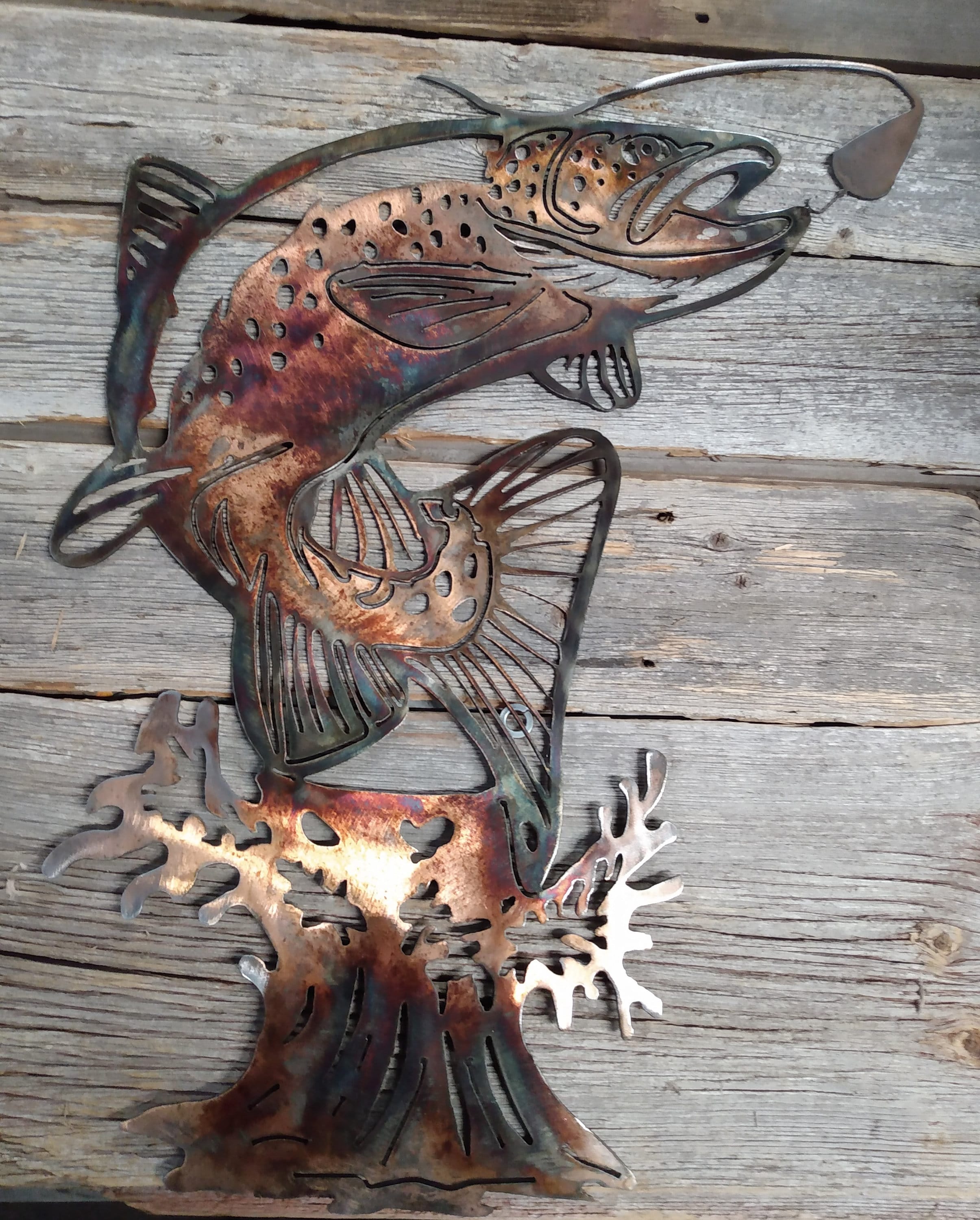Trout fly fishing metal art Etsy