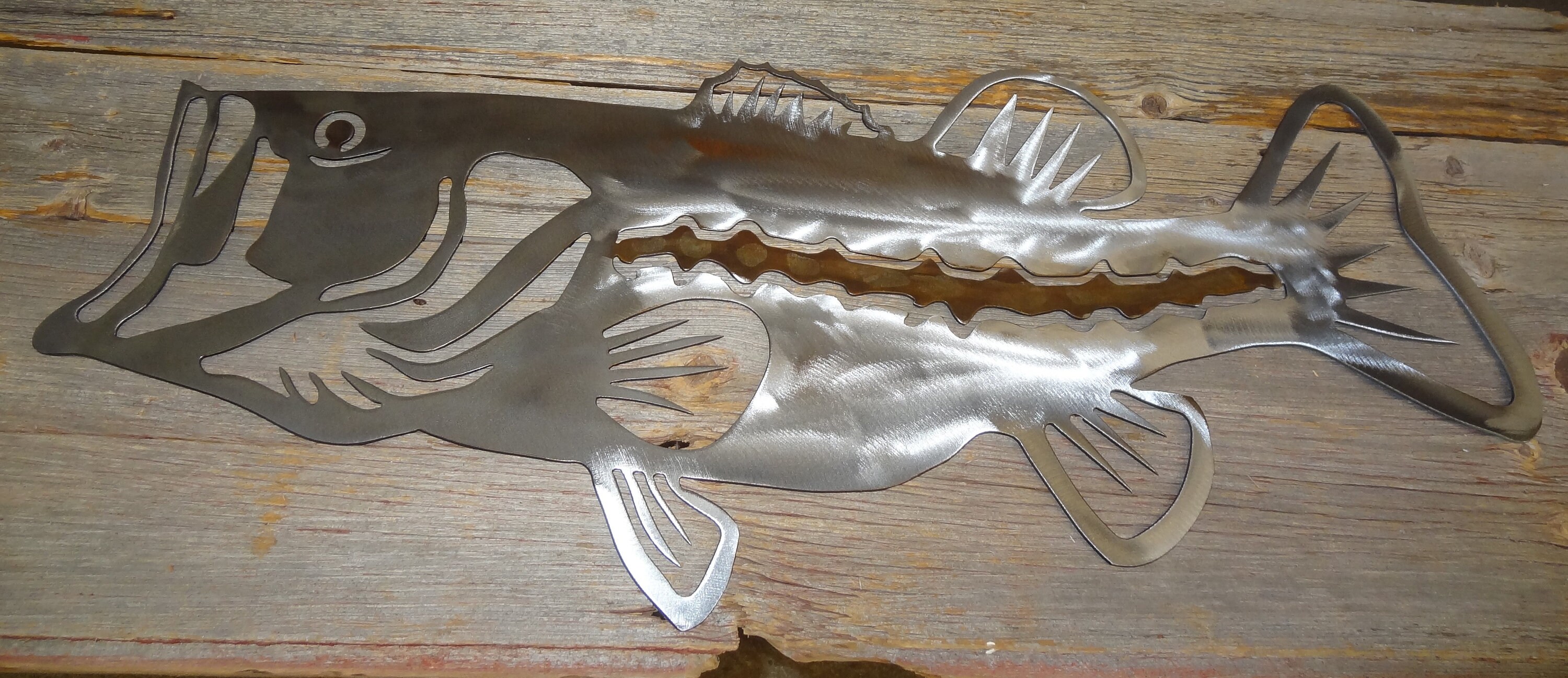 Bass Metal Art 34 Inch Bass Largemouth Bass Fishing Etsy
