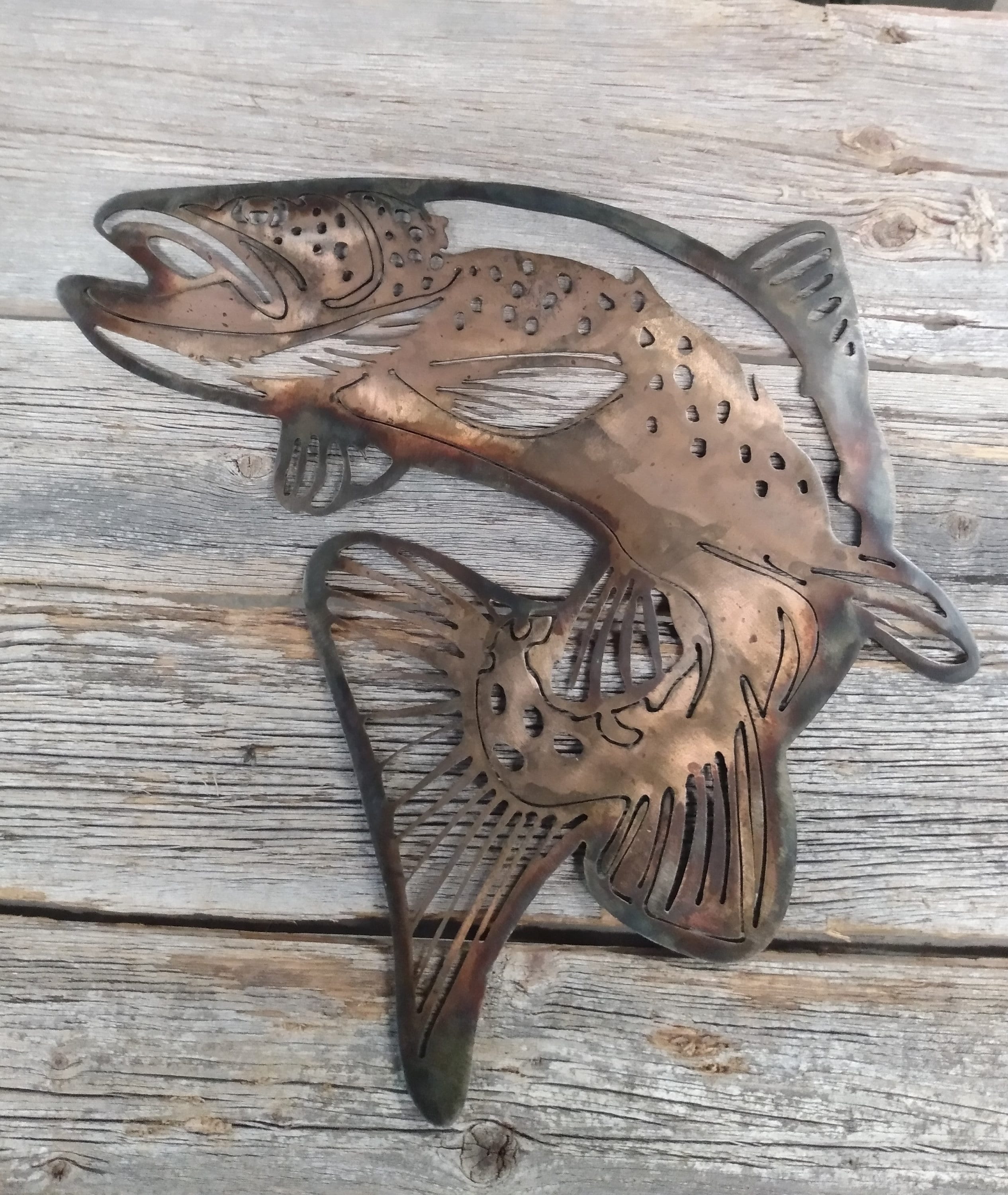 Trout fishing metal art Trout fly fishing Etsy