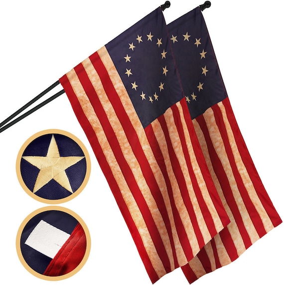 Betsy Ross Tea-Stained Flag 2-Pack: Embroidered 420D Polyester (3x5 Ft)