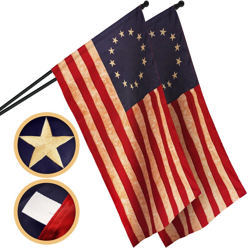G128 2 Pack: Betsy Ross Tea-Stained Flag | 3x5 Ft | ToughWeave Pro Series Pole Sleeve Embroidered 420D Polyester | Historical Flag,