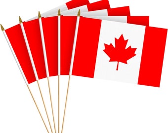 Canadian Stick Flags: 12-Pack Handheld Flags, Wooden Sticks (8x12 In)