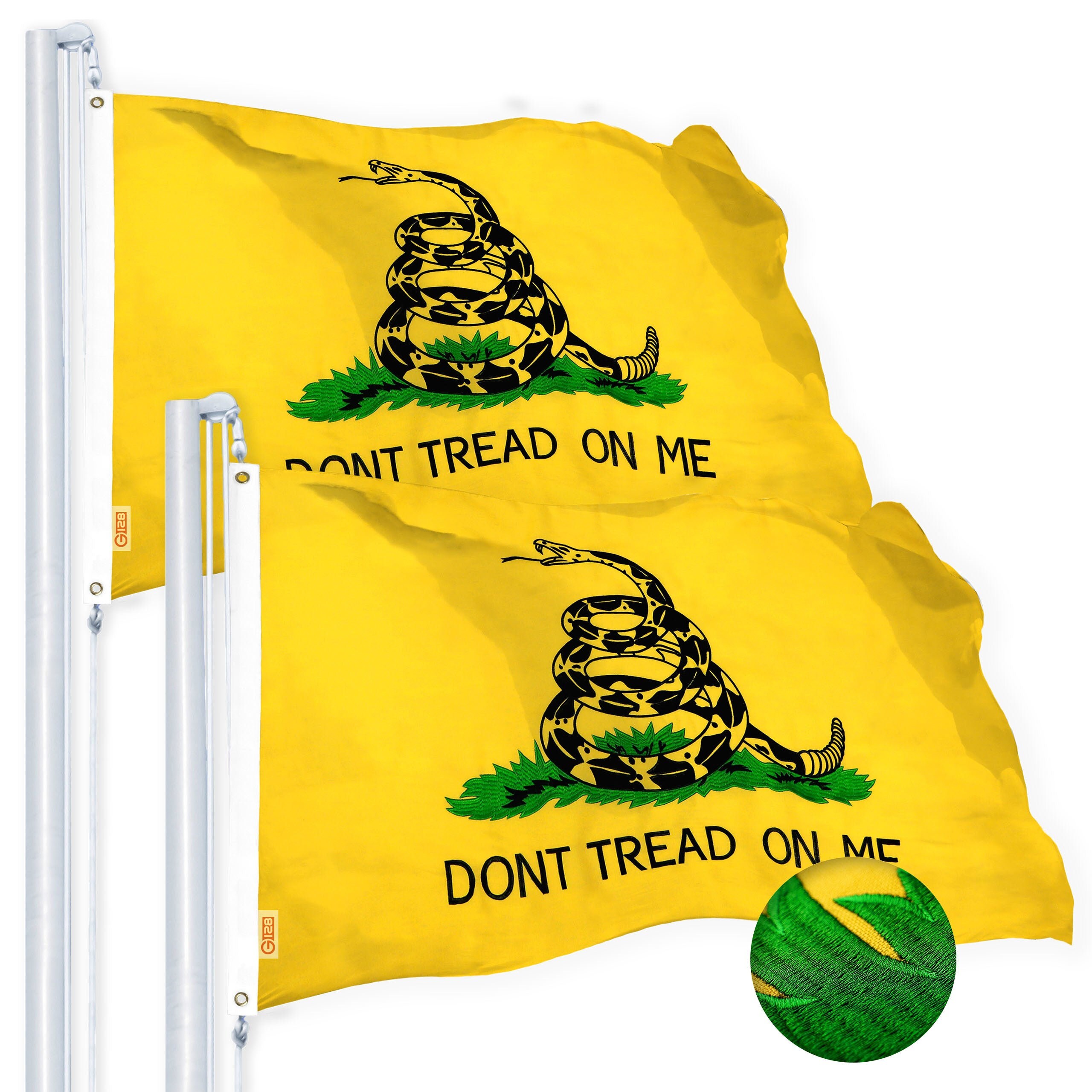 Embroidered Gadsden Flag 2-Pack: Heavy Duty Spun Polyester (4x6 ft)