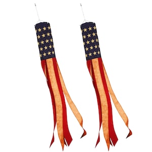 American Flag Windsock (2 Pack): Embroidered Patriotic Decor, 60 Inch