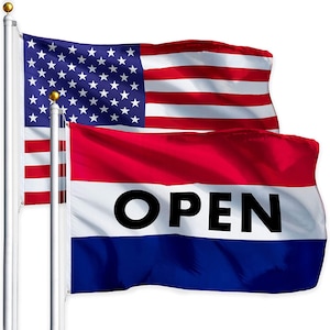 American Flag & Open Sign Flag Combo: 3x5 Ft Polyester