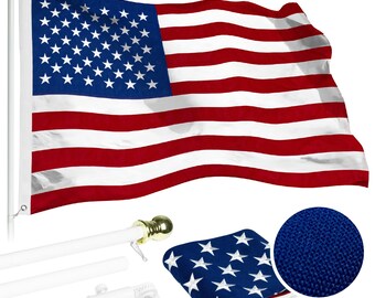 Tangle Free Spinning Flagpole: 5 ft White Aluminum, USA American Flag (2x3 ft)