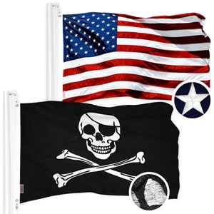 Embroidered USA & Pirate Flag Combo: 16x24 in Polyester Flags