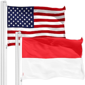 G128 Combo Pack  American USA Flag 3x5 Ft   Indonesia Indonesian Flag 3x5 Ft, Both Printed 150D Polyester, Indoor/Outdoor, Brass Grommets
