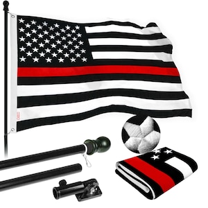 Thin Red Line Flag: 5 FT Tangle-Free Pole & Embroidered Flag