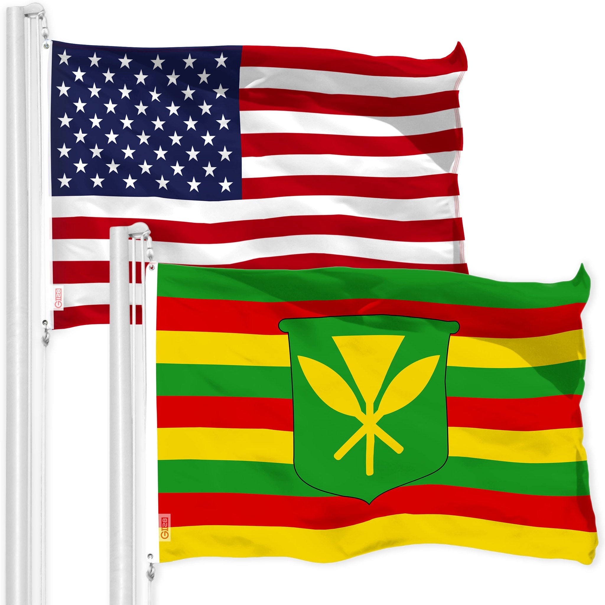 USA & Hawaii Kanaka Maoli Flag Set: 3x5 Ft Polyester