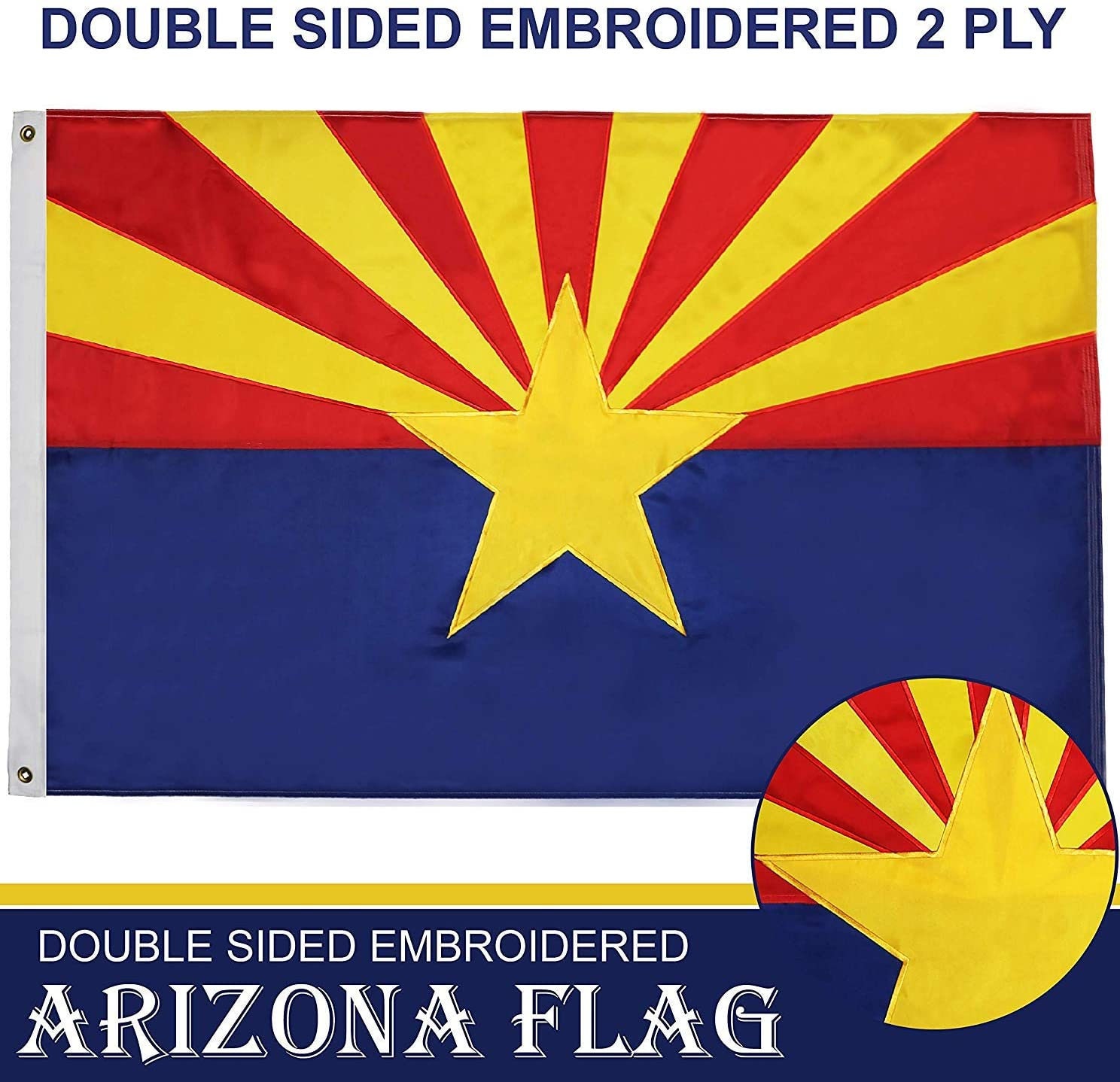 G128 Arizona State Flag 3x5 Ft - Embroidered 300D Polyester