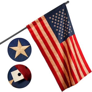 Tea Stained American Flag: Embroidered Stars, 2x3 Ft Polyester