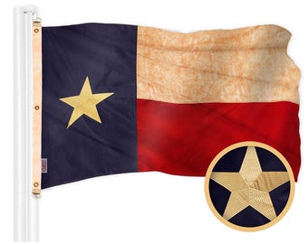 Tea-Stained Texas State Flag: Embroidered Polyester, 6x10 Ft