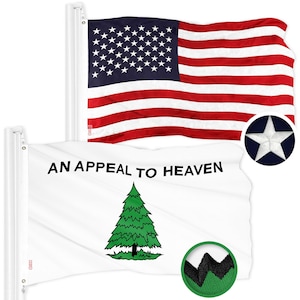 G128 Combo Pack: American USA Flag 3x5 Ft & An Appeal to Heaven Flag 3x5 Ft | Both ToughWeave Series Embroidered Polyester, Brass Grommets