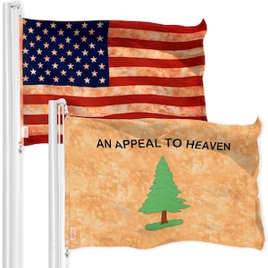 G128 Combo Pack: American USA Tea-Stained Flag 3x5 Ft & An Appeal to Heaven Tea-Stained Flag 3x5 Ft | Both LiteWeave Pro Series Printed