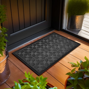 G128 Home Entrance Grey Geometric Floral Pattern Door Mat | 17x29.5 In | Thick Absorbent Natural Rubber Non Slip, Indoor/Outdoor, Easy