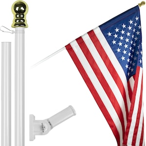 Tangle Free Spinning Flagpole: 2x3 ft American Flag, 5 ft White Pole