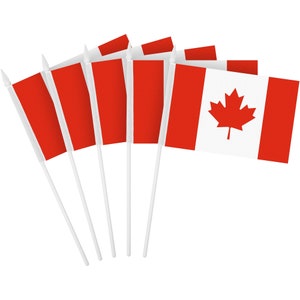G128 12 Pack Handheld Canada Canadian Stick Flags | 4x6 In | Printed 150D Polyester, Country Flag, Solid Plastic Stick, Spear White Tip