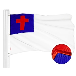 Embroidered Christian Flag 6x10 Ft: 300D Polyester, Brass Grommets