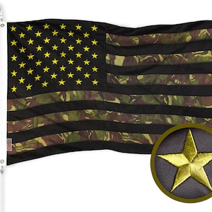 G128 American USA Camouflage Flag 3x5 Feet Embroidered Green Stars Camo Stripes 420D Polyester