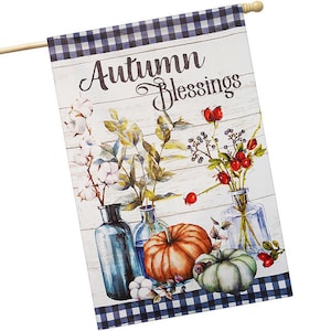 Autumn Blessings House Flag: Pumpkins and Vases (28x40 Inch)