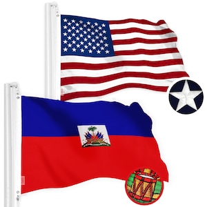 Embroidered USA & Haiti Flag Set: 2x3 Ft Spun Polyester, Brass Grommets