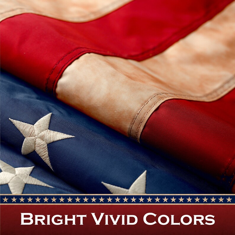 Tea Stained American Flag: Embroidered Stars, 2x3 Ft Polyester 画像 4