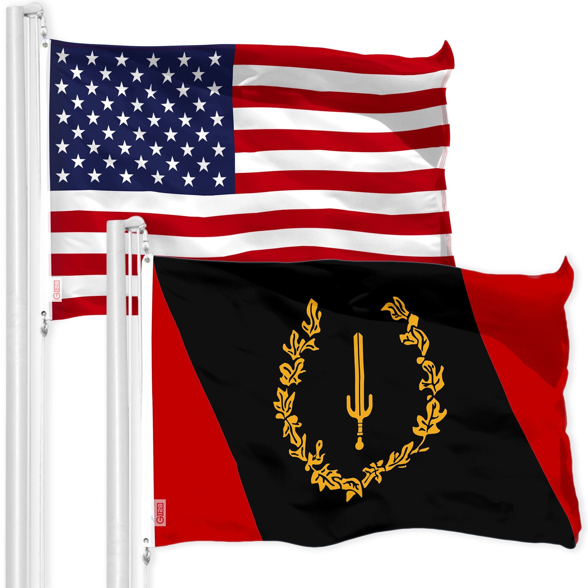 G128 Combo Pack: American USA Flag 3x5 Ft & Black American