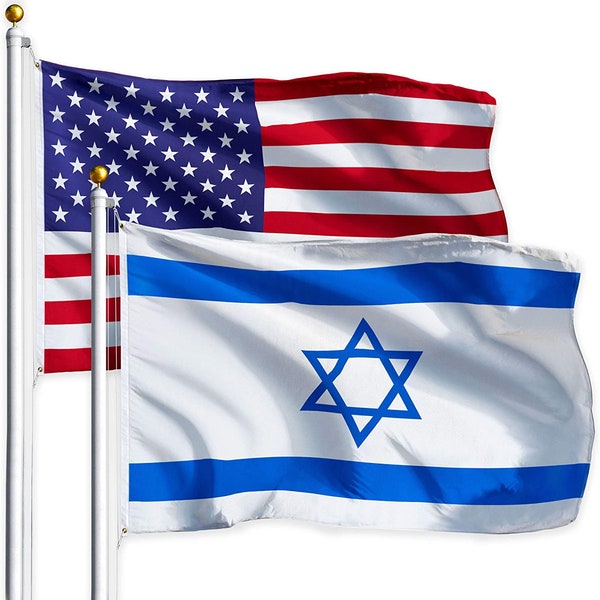 G128 Combo Pack: USA American Flag 3x5 Ft 75d Printed Stars & Israel (Israeli) Flag 3x5 Ft 75d Printed