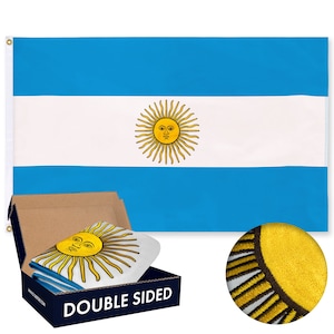 Embroidered Argentinian Flag: 3x5 ft, Double Sided, Heavy Duty Polyester