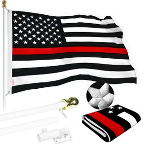 Thin Red Line Flag: 2x3 FT Embroidered Polyester with 5 FT Tangle-Free Pole