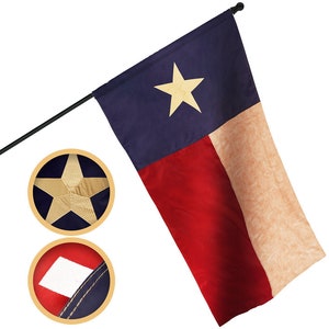 G128 Texas Tea-Stained TX State Flag | 2x3 Ft | Pole Sleeve Embroidered 420D Polyester - Embroidered Stars, Sewn Stripes, Brass Grommets,