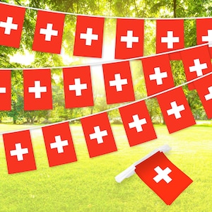 Swiss Flag Bunting Banner: 33 ft Polyester Decoration