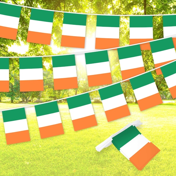 G128 Ireland Irish Bunting Banner | Flag 8.2 x 5.5 Inch, Full String 33 Feet | Printed 150D Polyester, Decorations For Bar, School,