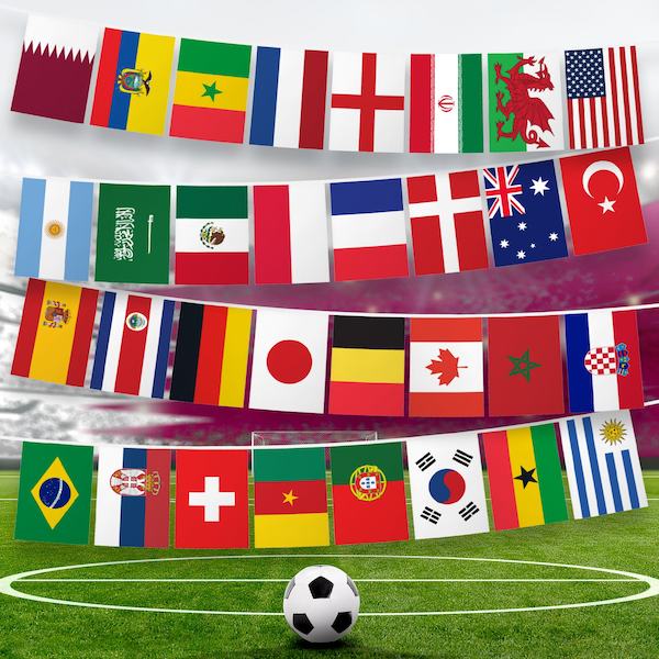 G128 2022 World Cup Bunting Banner | Flag 11 x 7.5 Inch, Full String 40 Feet | LiteWeave Pro Series Printed 150D Poly | String Flag Decor