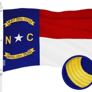 Embroidered North Carolina State Flag: 5x8 Ft, 600D Polyester, Brass Grommets
