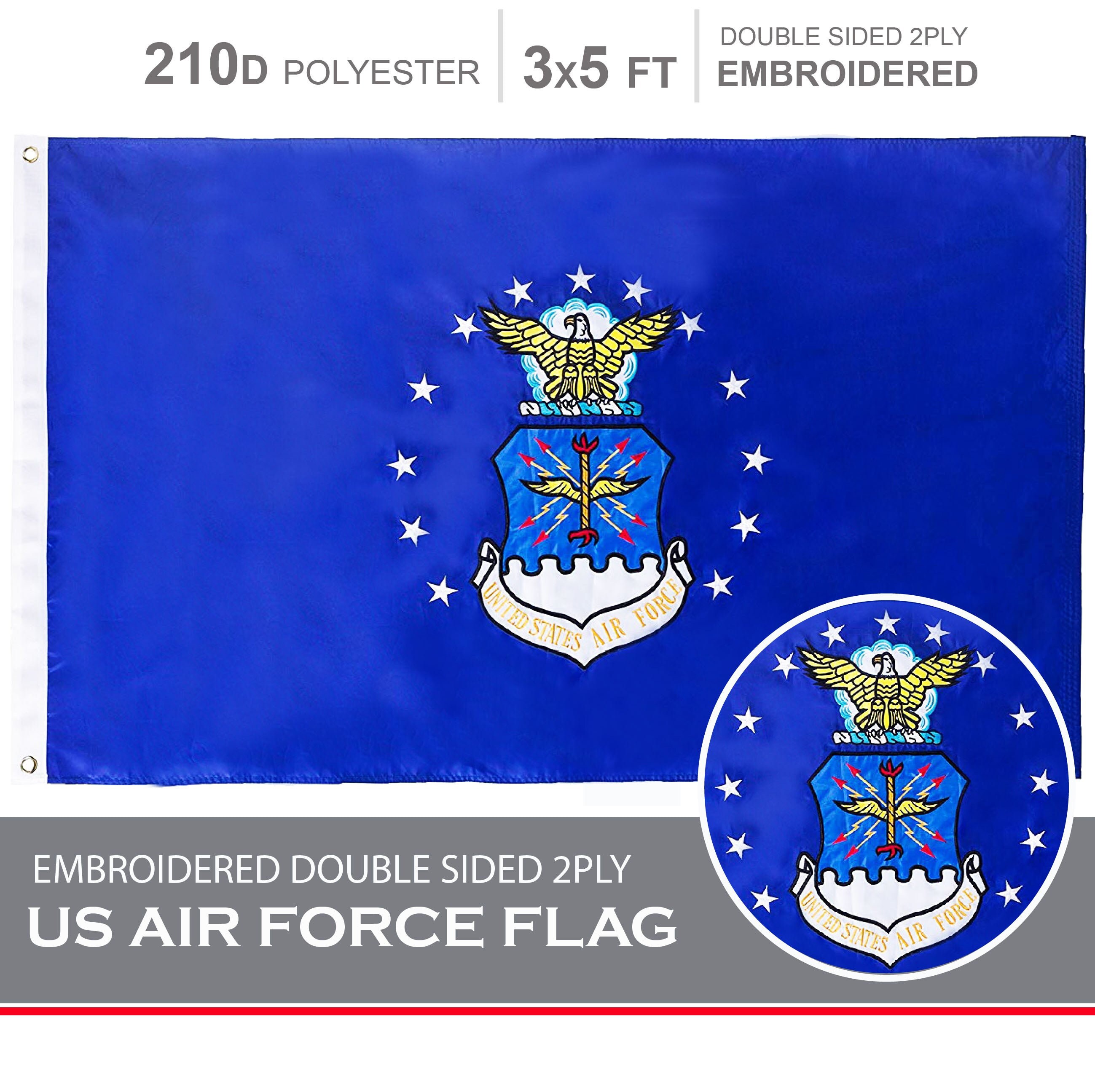 Bandera de la Fuerza Aérea de EE. UU. Poliéster bordado 210D, 3 x 5 pies, doble cara, 2 capas