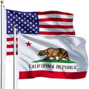 G128 Combo Pack: USA American Flag 3x5 Ft 75d Printed Stars & California State Flag 3x5 Ft 75d Printed