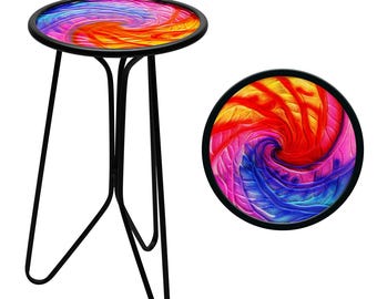 12 in Round Glass Side Table: Mixed Color Garden Plant Stand